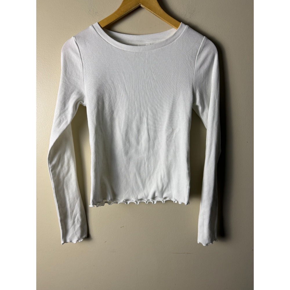 Lucky Brand Knit Top Womens M White Cropped Ribbed Casual Comfort